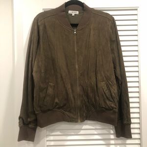 Anthropologie Olive Suede Bomber Jacket